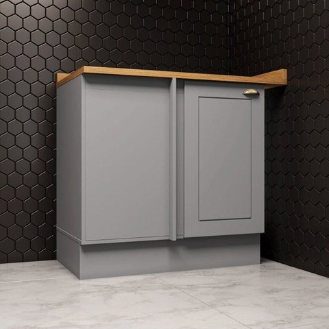 Balcão Canto Reto 100% MDF 01 Porta com Tampo Cinza/Nature Americana