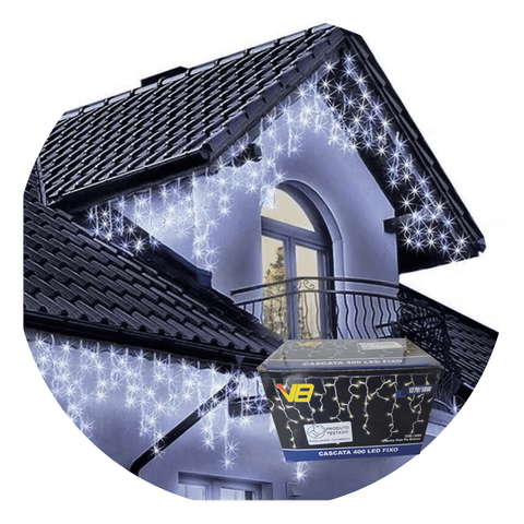 Kit 3 Cascatas 400 Leds 10 Metros Luz Branca Fixa - 110V
