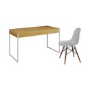 Ver imagem 6 de Mesa De Escritório Industrial Canela 137X53Cm Base Ferro Branco Com 1 Cadeira Branca