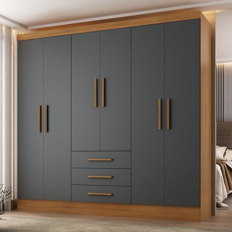 Guarda Roupa Casal 6 Portas 6 Gavetas MDF Berlin Cinamomo Chumbo Espresso Móveis