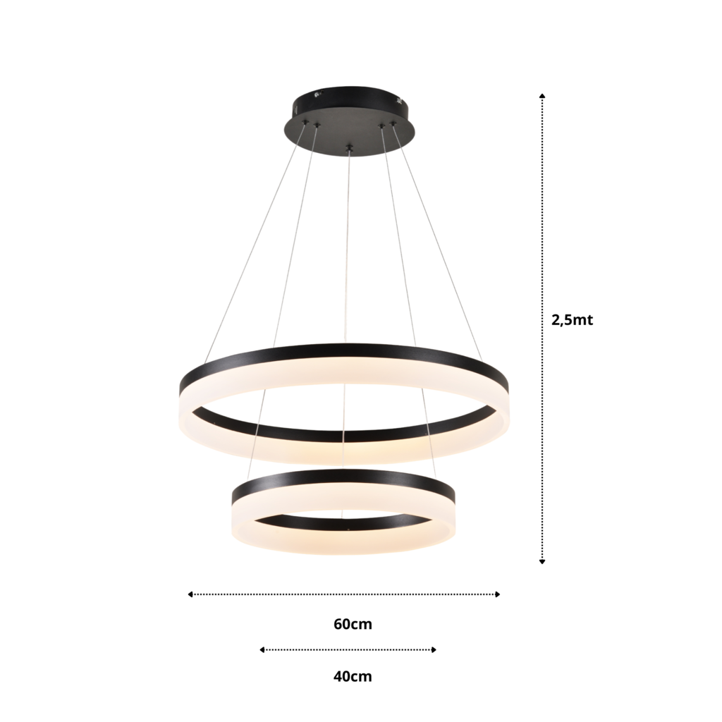 Lustre Pendente Φ40×φ60cm 63w 3000k Bivolt Metal Preto+acrilico - 4