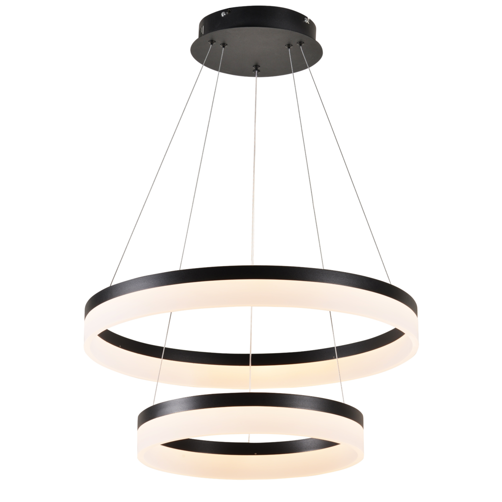 Lustre Pendente Φ40×φ60cm 63w 3000k Bivolt Metal Preto+acrilico