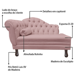 Recamier Sofá Direito Larissa 120cm Sala Veludo Nude - Incasa Decor - 6