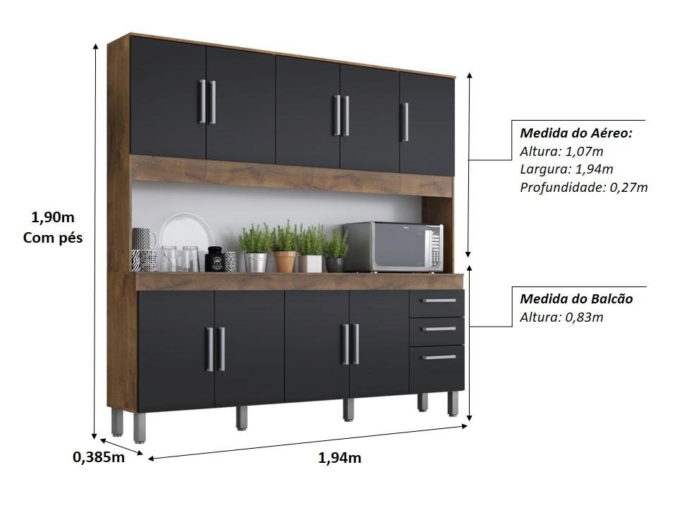 Cozinha Compacta Sagitario 1,94m 9 Portas 3 Gav Castanho/onix - 5