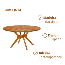 Mesa de Jantar Redonda Julia Madeira de Eucalipto Maciça 4 Lugares 110cm - 5
