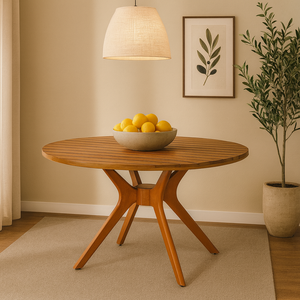 Mesa de Jantar Redonda Julia Madeira de Eucalipto Maciça 4 Lugares 110cm