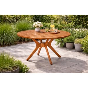 Mesa de Jantar Redonda Julia Madeira de Eucalipto Maciça 4 Lugares 110cm