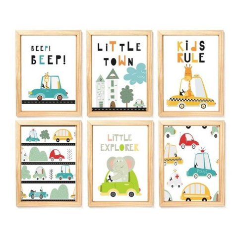 Quadro Infantil Carrinhos 6 Un A4