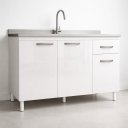 Ver imagem 1 de Balcão Cozinha para Pia 120 Cm Gabinete 3 Portas 1 Gaveta sem Tampo Branco