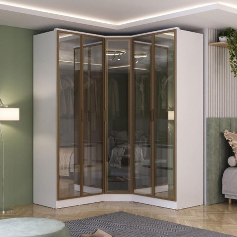 Guarda Roupa Modulado 5 Portas C/ Reflecta e Led 100% Mdf Cor:branco