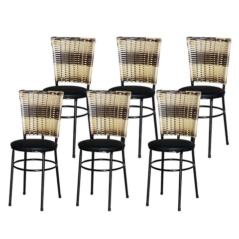 6 Cadeiras para Mesa Preta Hawai Cappuccino Premium:preto
