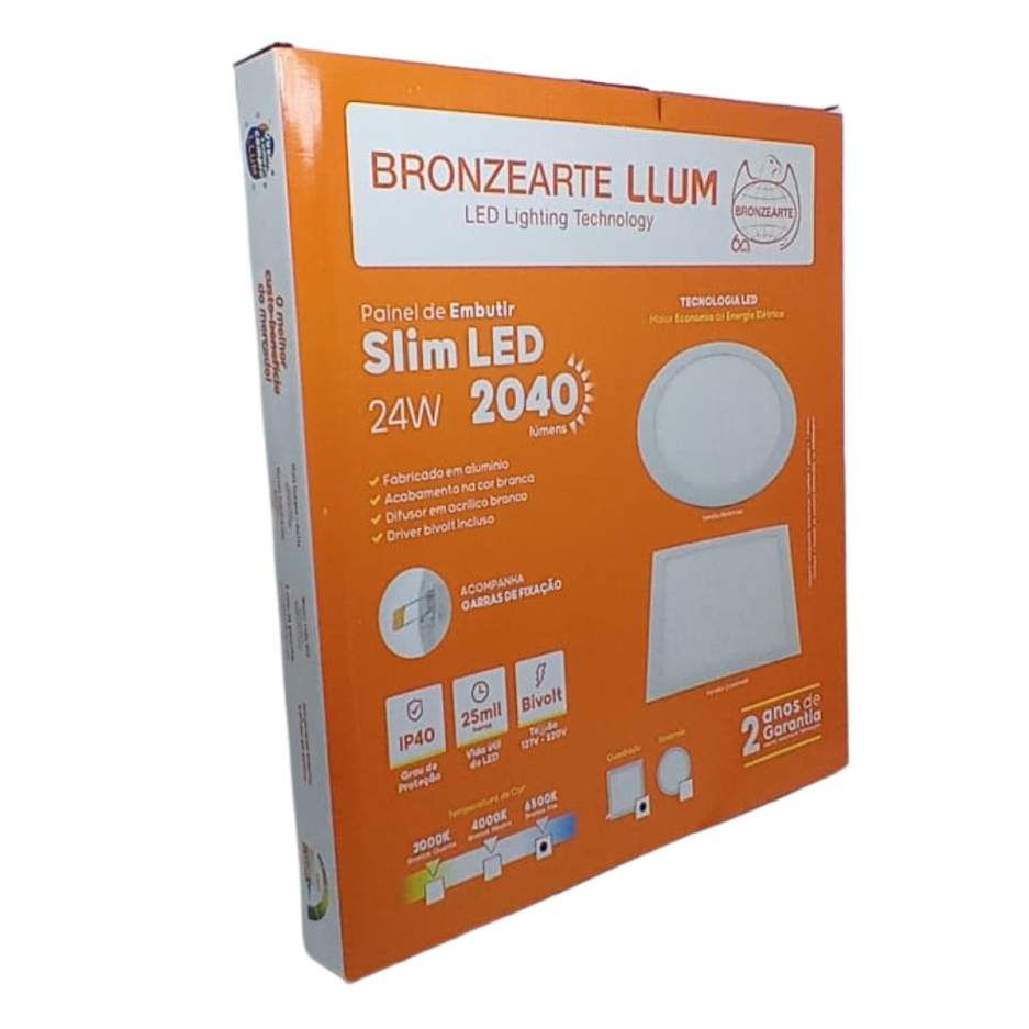 Painel Plafon de Embutir Slim LED Quadrado 24W 4000K Branco Neutro:Branco/110/220V - 8