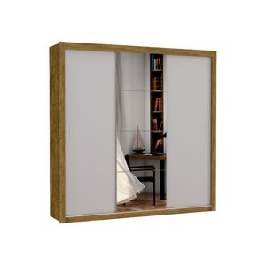 Guarda Roupa Casal Porta Correr C/ Espelho 3 Portas e 4 Gavetas Veneza –– Freijó/off White