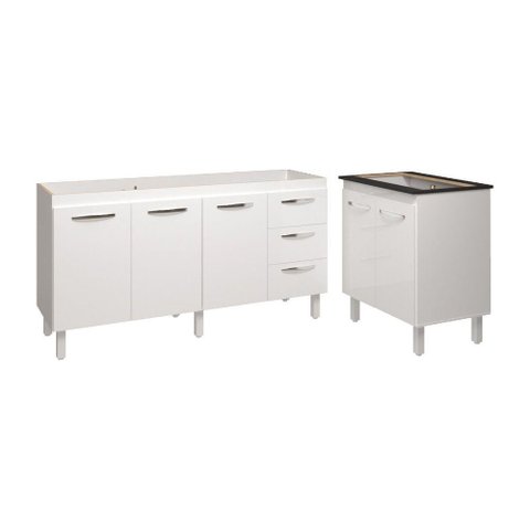 Cozinha Balcão Armário Gabinete de Pia 150 Cm Deise e Balcão Fran para Fogão Cooktop 5 Bocas