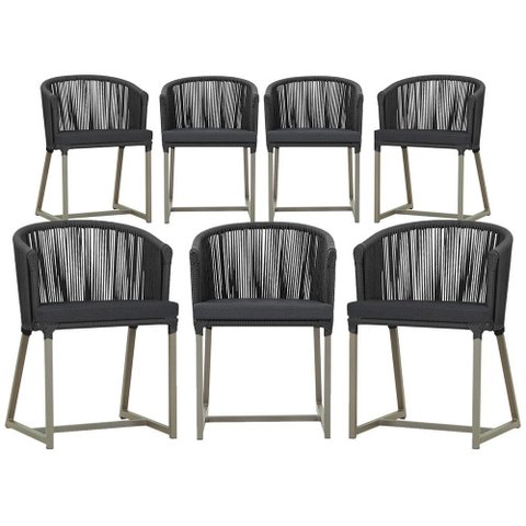 7 Cadeiras de Jantar Área Noronha em Alumínio com Pintura Fendi Corda Náutica Estofado 11 Trama Orig