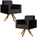 Ver imagem 1 de Kit 02 Poltronas Decorativa Base Giratória de Madeira Helô L02 Facto Preto Metalizado - Lyam