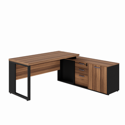 Mesa Diretor em L Start 1,80 X 1,60 C/ Armário - Nogal/preto - 1