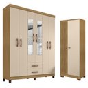 Ver imagem 1 de Guarda Roupa Casal Modena com Espelho 6 Portas e Armário Multiuso Versatile Carvalho Americano Off W