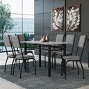Ver imagem 2 de Conjunto Sala de Jantar Mesa Tampo Granito 1,40m com 6 Cadeiras Diana Artefamol Preto/platina