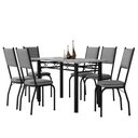 Ver imagem 1 de Conjunto Sala de Jantar Mesa Tampo Granito 1,40m com 6 Cadeiras Diana Artefamol Preto/platina