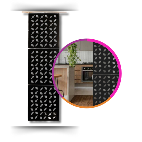 Painel Biombo Divisória de Ambiente Decorativo Fixo 70x2,45cm - Vazado - Preto