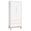 Ver imagem 2 de Jogo de Quarto Classic Guarda Roupa 2 Portas e Cômoda Branco Fosco com Pés Madeira Natural - Reller 