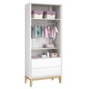 Ver imagem 3 de Jogo de Quarto Classic Guarda Roupa 2 Portas e Cômoda Branco Fosco com Pés Madeira Natural - Reller 