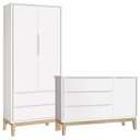 Ver imagem 1 de Jogo de Quarto Classic Guarda Roupa 2 Portas e Cômoda Branco Fosco com Pés Madeira Natural - Reller 