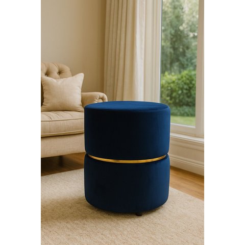 Puff Cinta no Meio Decorativa Azul Veludo