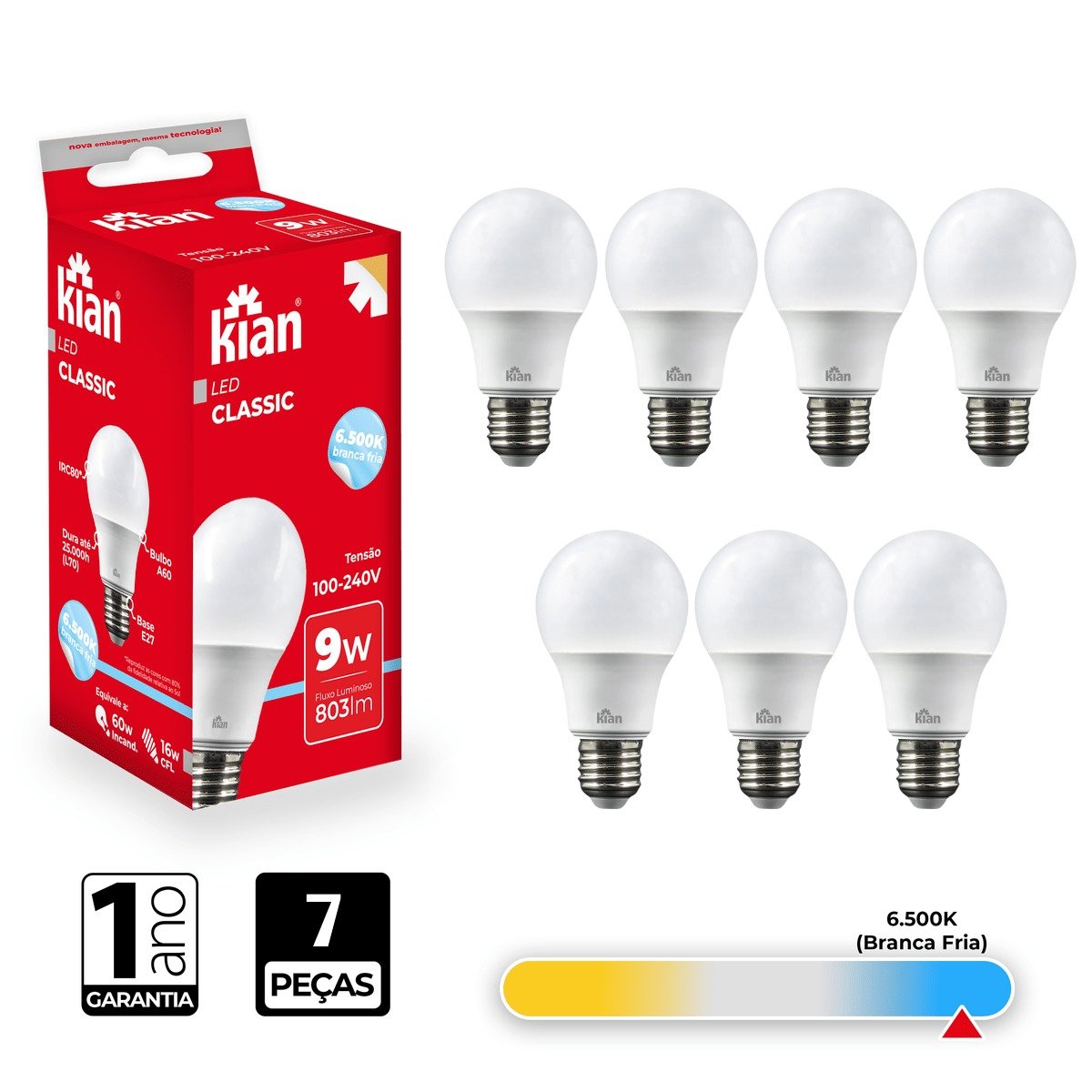 Lâmpada Led Bulbo Kian 9w 6500k Branca Fria 7 Peças - 2