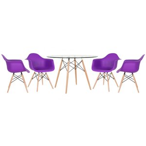 KIT - Mesa Eames com tampo de vidro 120 cm + 4 cadeiras Eiffel DAW Roxo