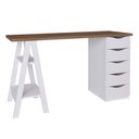 Ver imagem 1 de Mesa Escrivaninha 5 Gavetas 2 Prateleiras 136 cm Nogal Branco Artany