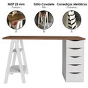 Ver imagem 4 de Mesa Escrivaninha 5 Gavetas 2 Prateleiras 136 cm Nogal Branco Artany