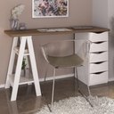 Ver imagem 2 de Mesa Escrivaninha 5 Gavetas 2 Prateleiras 136 cm Nogal Branco Artany