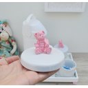 Ver imagem 2 de Kit Higiene Porcelana Decoração Bebê Maternidade + Térmica 500ml + Bandeja - Ursa Rosa.