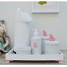 Kit Higiene Porcelana Decoração Bebê Maternidade + Térmica 500ml + Bandeja - Ursa Rosa. - 1