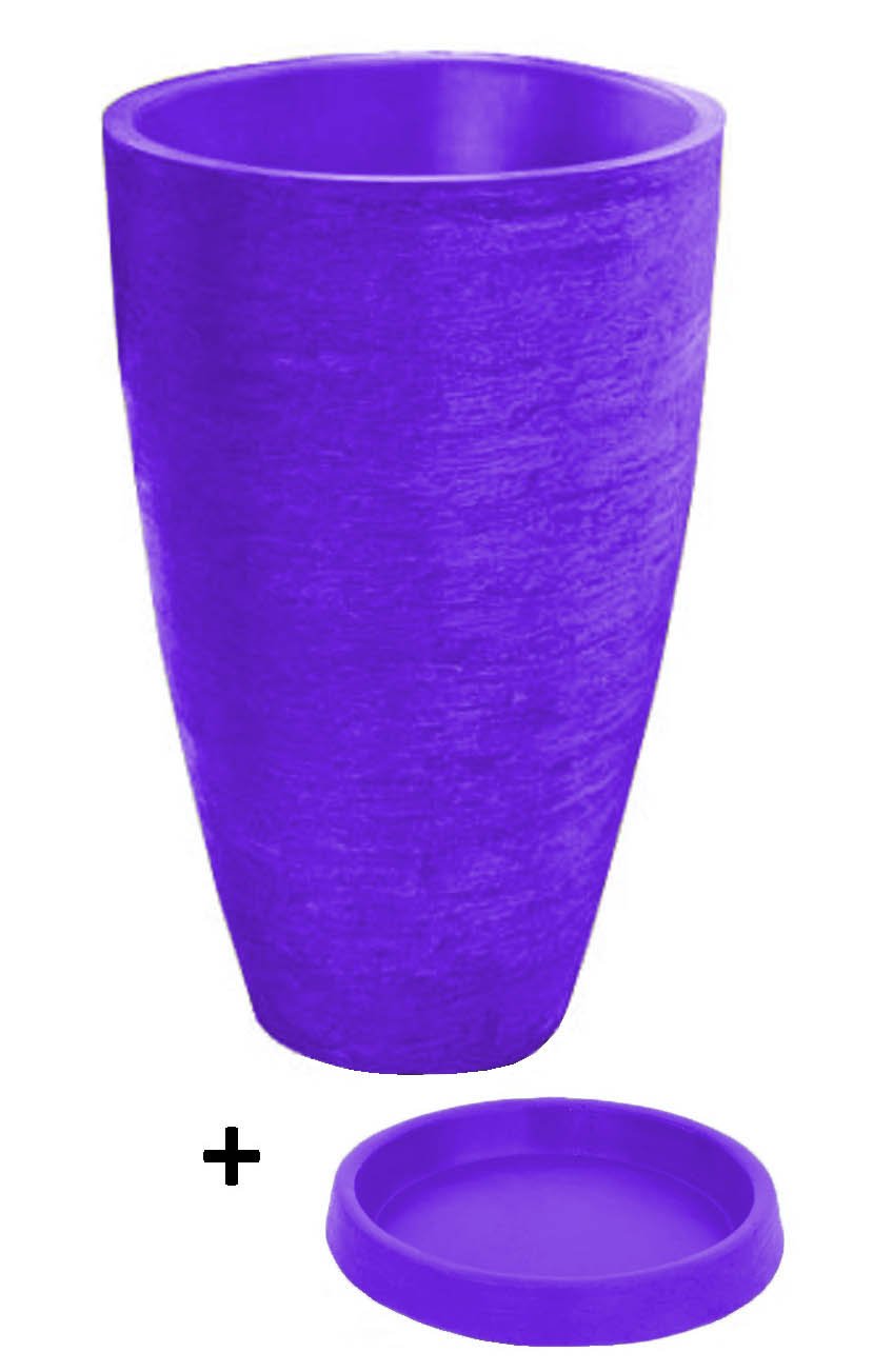 Vaso Com Prato Planta Oval Moderno Polietileno 45x30 BGPLASTICOS V13 AZUL ARARA 009 - 9