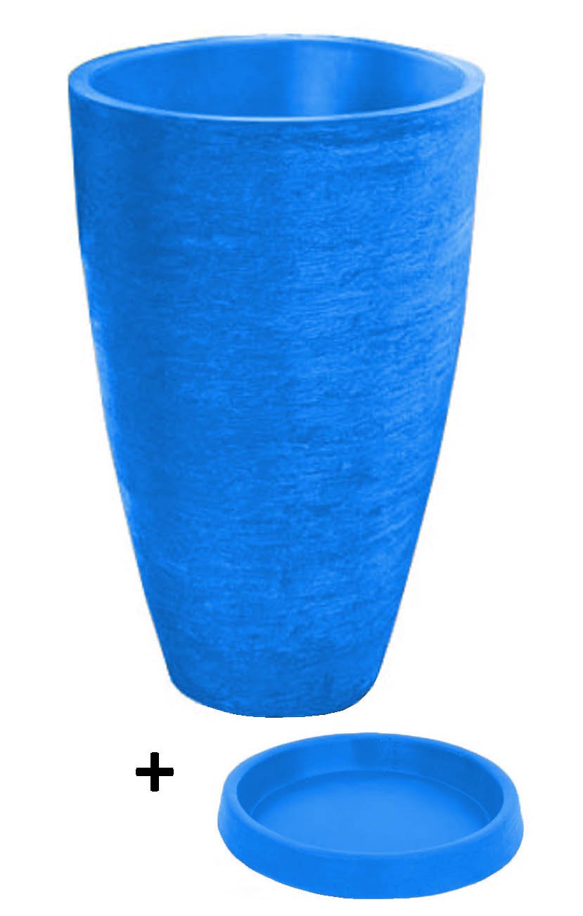 Vaso Com Prato Planta Oval Moderno Polietileno 45x30 BGPLASTICOS V13 AZUL ARARA 009 - 10