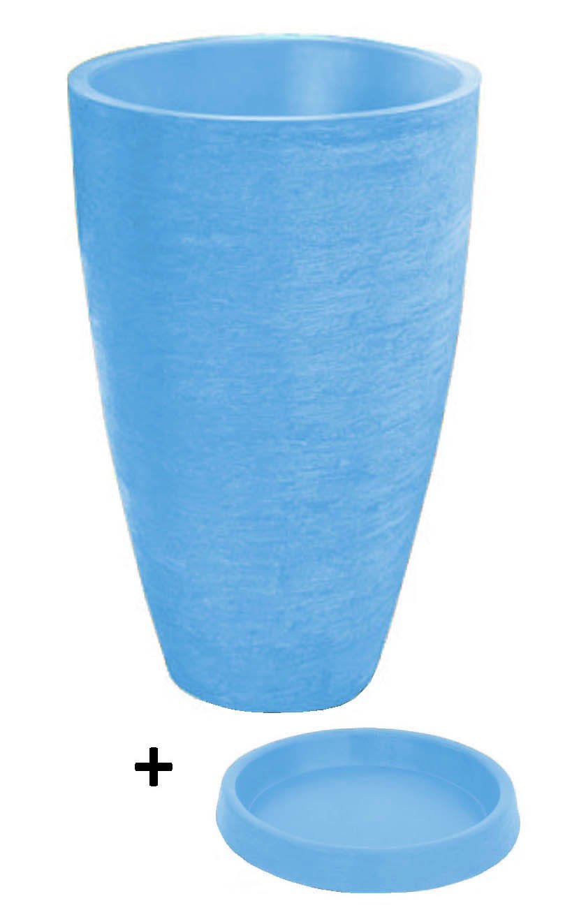 Vaso Com Prato Planta Oval Moderno Polietileno 45x30 BGPLASTICOS V13 AZUL ARARA 009 - 19