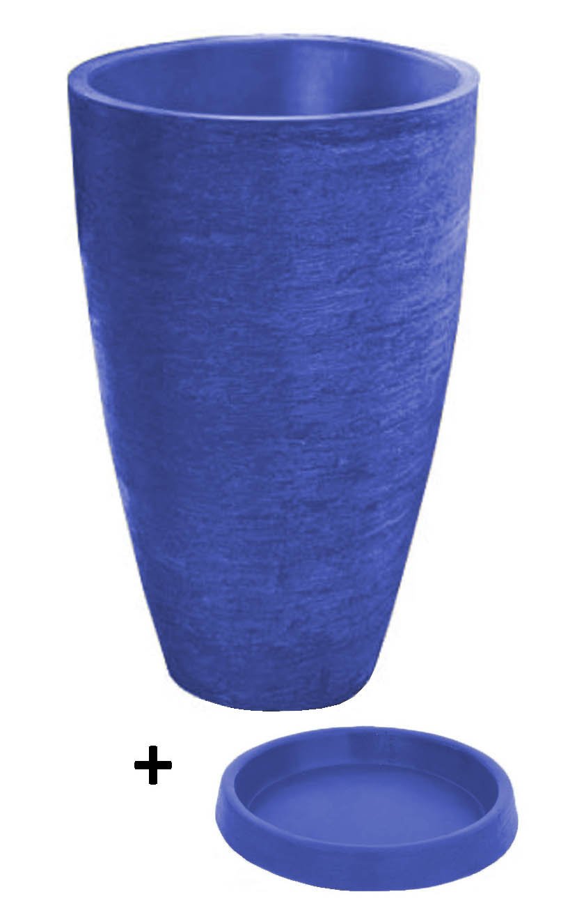 Vaso Com Prato Planta Oval Moderno Polietileno 45x30 BGPLASTICOS V13 AZUL ARARA 009 - 14