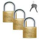 Ver imagem 1 de Cadeado Pequeno 30mm Haste Curta Latão Maciço Dourado com Chave | Papaiz | Kit 03 Un