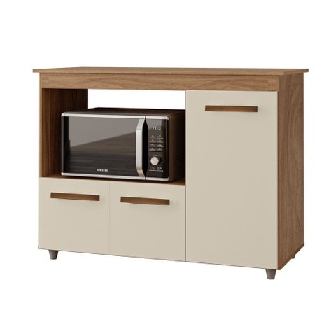 Balcão Cozinha para Forno Micro-ondas Multiuso Liz 03 Portas Savana Off White - Desk Design