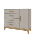 Ver imagem 2 de Cômoda Infantil 4 Gavetas 1 Porta Fraldário 100% MDF com Pés em Madeira Hellen Bege/Off White/Betula