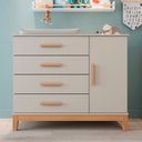 Ver imagem 6 de Cômoda Infantil 4 Gavetas 1 Porta Fraldário 100% MDF com Pés em Madeira Hellen Bege/Off White/Betula