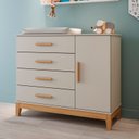 Ver imagem 1 de Cômoda Infantil 4 Gavetas 1 Porta Fraldário 100% MDF com Pés em Madeira Hellen Bege/Off White/Betula