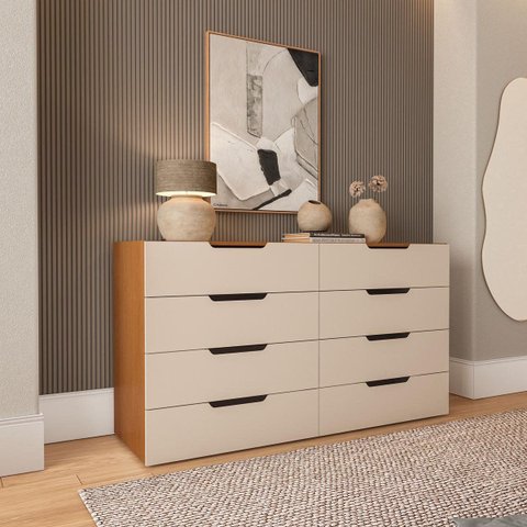 Cômoda Madri com 8 Gavetas 150x84cm Creme/Freijó 250697