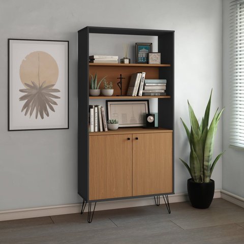 Estante de Livros Industrial 90CMX183CM Alta Metal 2 Portas Marrom
