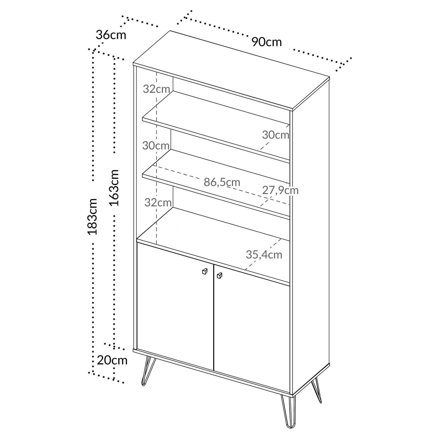 Estante para Livros Alta com Pés de Metal Industrial 2 Portas 183cmx90cm - 5