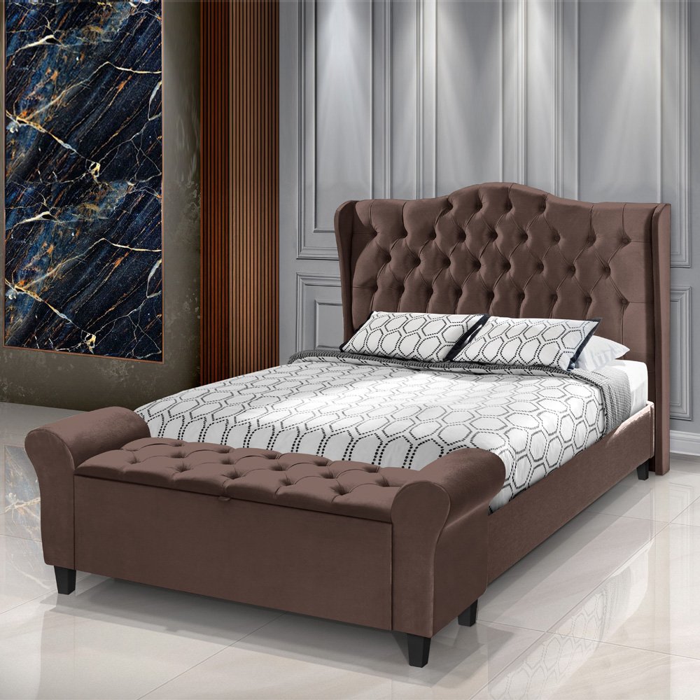 Conjunto Cabeceira Box com Recamier Divã para Cama Casal 1.40 Dubai Pávia Marrom - Lh Móveis