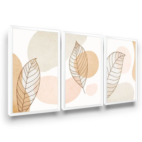 Trio Quadro Decorativo Sala Quarto Folhas Abstrato